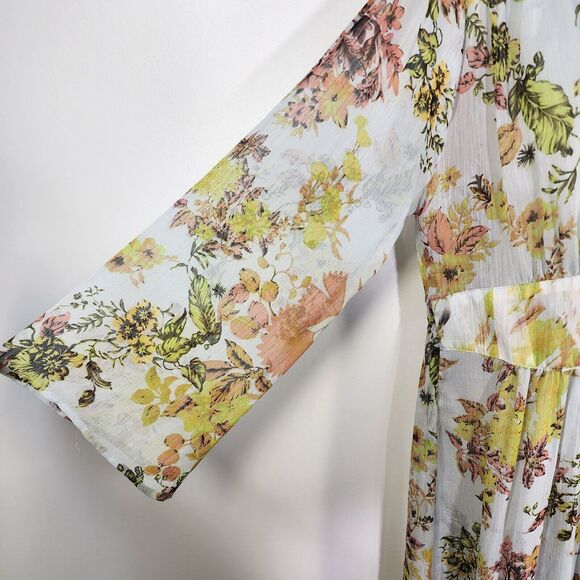 Plush Boutique Cover up Dress Small Floral Front Button Closure Open Front Sheer - Picture 5 of 10